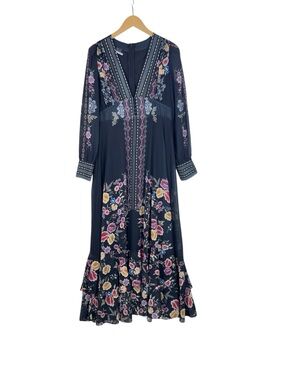 Dalia MacPhee Floral Maxi Dress Black Boho Sz Large Formal Wedding Garden Fairy
